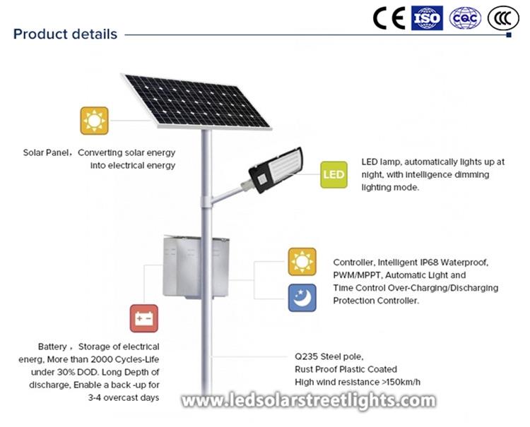 Detail of double arm solar street light